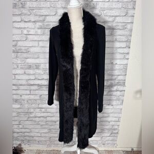 Forever 21 Black Cardigan with Faux Fur Trim